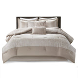 7 Piece Chenille Jacquard Comforter Set Taupe Queen B03597089