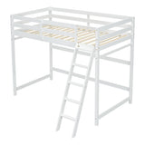ZNTS Twin Size High Loft Bed with inclined Ladder, Guardrails,White W504P143321