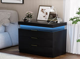 Nightstand with Charging Station and LED Lights,Night Stand with Sliding Top for Bedroom,Bedside W1162P320229