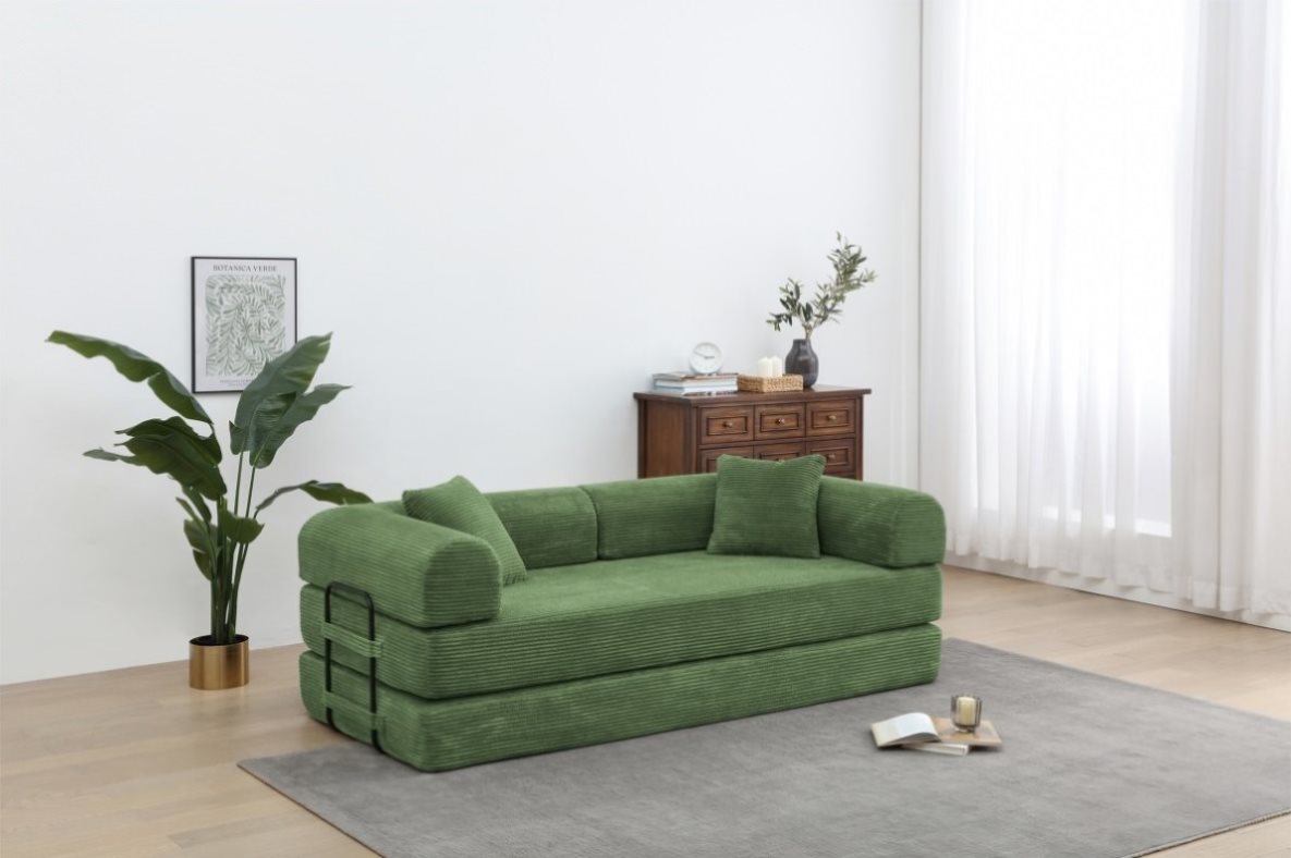 ZNTS Convertible Sleeper Sofa Bed with Cylindrical Pillow - Corduroy Folding Mattress Couch with W3199P322614