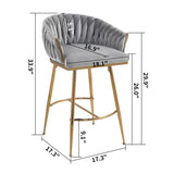 26'' Counter height bar stools Set of 2,velvet kitchen island counter bar stool with hand- wave W2215P147901