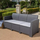 ZNTS 67.7" Outdoor 3-Seater Faux Wicker Rattan Style Sofa with Water Resistant Cushions, Charcoal / Light 61312.00