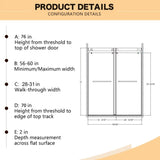 56"-60"W x 76"H Frameless Door, Double Sliding Door, 3/8'' Clear Tempered Glass W2011P197891