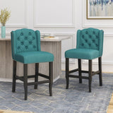 Vienna Contemporary Fabric Tufted Wingback 27 Inch Counter Stools, Set of 2, Teal and Dark Brown 64855.00T