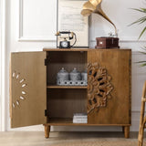 Rustic Hand-Carveden 2-Door Cabinet Boho Accent Storage Cabinet with Floral Design, Solid W2729P239174