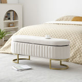 ZNTS Storage Bench Bedroom Bench, Velvet Oval Upholstered End of Bed Bench with Golden Metal W1117P176445