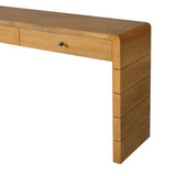 TREXM Curved Table with Storage, Wooden Entryway Table with 2 Drawers, Farmhouse Rustic N715P244723D