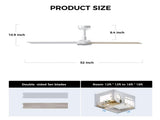 52 inch Modern Ceiling Fan with Lights,Remote Control, 3 Plywood Blades,6-Speed,Dimmable, Noiseless 25526653