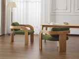 2-Pack Dining Chairs with Pillow Back, Green Boucle Fabric, Natural Color Solid Wood Frame N779P298399D