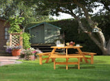 6-Person Outdoor Circular Wooden Picnic Table with 3 Built-In Benches, Outside Table and Bench Set 87268560