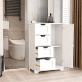White freestanding floor storage cabinet with adjustable shelves, 4 drawers and 1 door W28222278