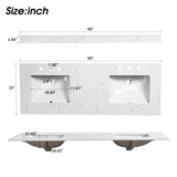 60"x 22" bathroom stone vanity top engineered color undermount ceramic sink and 3 faucet hole W1059P232304