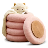 Round Storage Ottoman, Modern Sherpa Footstool, Teddy Vanity Stool with Flip-Top Tray, Makeup Chair 72182829