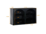 27.56"Glass Doors Modern Two-door Wall Cabinet with Featuring Three-tier Storage for Entryway Living W757119331
