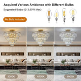 (Same as W1340102252/L5001) Gold Crystal Chandeliers,5-Tier Round Semi Flush Mount Chandelier Light W1340P189283