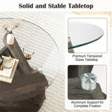 32" Grey Round Tempered Glass Coffee Table - Modern Style, 200LBS Capacity, Solid Rubberwood Base 26269779