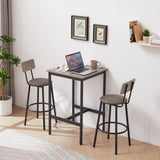 Bar Table Set with 2 Bar stools PU Soft seat with backrest, Grey, 23.62'' W x 23.62'' D x 35.43'' H W1162104644