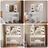 Vanity Desk with Mirror and Lights, Makeup Vanity with 2 Drawers and 6 Storage Shelves, 3 Lighting W3204P300597