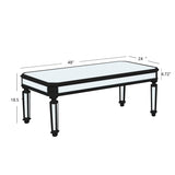 Silver Mirrored Coffee Table, Black Vintage Carved Wooden, Rectangle Glass Tea Table with Mirrored W1445P299191