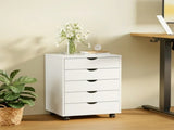 5-Drawer Portable Storage Cabinet on Wheels for Office, Bedroom & Home Organization, White 16848472