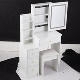 Small Size Left Bedside Cabinet Vanity Table Cushioned Stool, Touch Control Sliding LED Mirror, W936P226033