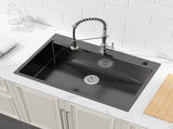 Stainless Steel Kitchen Sink, 30x22 Single Bowl, Overmount Handmade Sink in Black, with Cutting T3177P296189