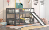 ZNTS Bunk Bed with Slide,Twin Over Twin Low Bunk Bed with Fence and Ladder for Toddler Kids Teens Grey 39928459