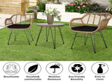 3 pcs Wicker Rattan Patio Conversation Set with Tempered Glass Table Flaxen Yellow 36303696