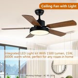 ZNTS 44-inch Ceiling Fan with LED Light and Remote Control, 6-Speed Modes, 2 Rotating Modes, Timer, W1134P230320