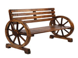 Rustic 2-Person Wooden Wagon Wheel Bench with Slatted Seat and Backrest, Brown 31232953