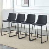 A set of 2 Modern Minimalist Style PU Material Bar Stools - Black, suitable for kitchen, bar, and W3226P279064