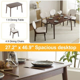 ZNTS Rubber wood soft bag deep walnut dining table and chair set 1 table 4 chairs beige cushion 57935654