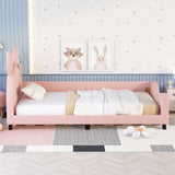 Twin Size Upholstered Daybed with Carton Ears Shaped Headboard, Pink WF296296AAH
