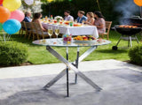 Dining Table with cross metal leg and tempered glass,Modern Space Saving Kitchen Table for Living W234P227891