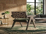 Mid-Century Modern Solid Wood Armchair with Upholstered Pattern Back and Padded Seat, Vintage Accent B2792P603474