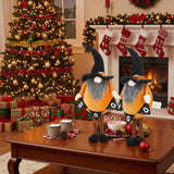 2PCS Set Spooky Christmas Gnome Decor Standing Orange Fabric Figures with Black Gnome & Banner, 63182616