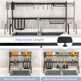 2-Tier Over Sink Dish Rack - Extendable Steel, 12 Bowls10 Plates Capacity, Rust-Proof, Suck Caps 40646898