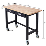 ZNTS 48in Work Bench, Workbench with Drawer Storage, Heavy Duty Bamboo Wood Work Table with Wheels for 11475772