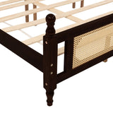 King Pine wooden Bed with Rattan Headboard and Footboard, with Central Enhanced Bed Platform W504P266749
