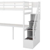 ZNTS Twin Size Loft Bed with Storage Staircase and Built-in Desk, White 91750242