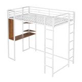 ZNTS Twin Metal Loft Bed with 2 Shelves and one Desk ,WHITE 65092120