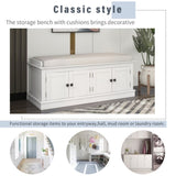 Storage Bench with 4 Doors and Adjustable Shelves, Shoe Bench with Removable Cushion for Living 20154012