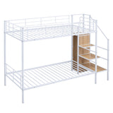 Twin Over Twin Metal Bunk Bed with Lateral Storage Ladder and Wardrobe, White MF315578AAK