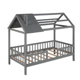 Twin Size Wood House Bed with Fence, Gray WF289640AAE