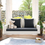 GO 2-Person Wicker Hanging Porch Swing with Chains, Cushion, Pillow, Rattan Swing Bench for Garden, WF285005AAK