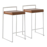 Fuji Contemporary Stackable Counter Stool in White with Camel Faux Leather Cushion by LumiSource B202P221934