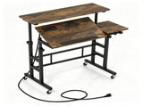 Dual Height Adjustable Rolling Sit Stand Desk with Charging Station, Tiltable Split Desktop Mobile 36367946
