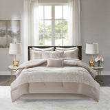7 Piece Chenille Jacquard Comforter Set Taupe King B03597090