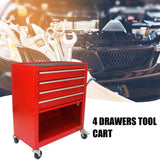 ZNTS 4 DRAWERS MULTIFUNCTIONAL RED TOOL CART WITH WHEELS W110280934