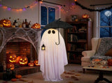5ft Black & White Umbrella Ghost Halloween Decoration with 100 Warm White LED Wire Lights, 30V 3.6W 46739640